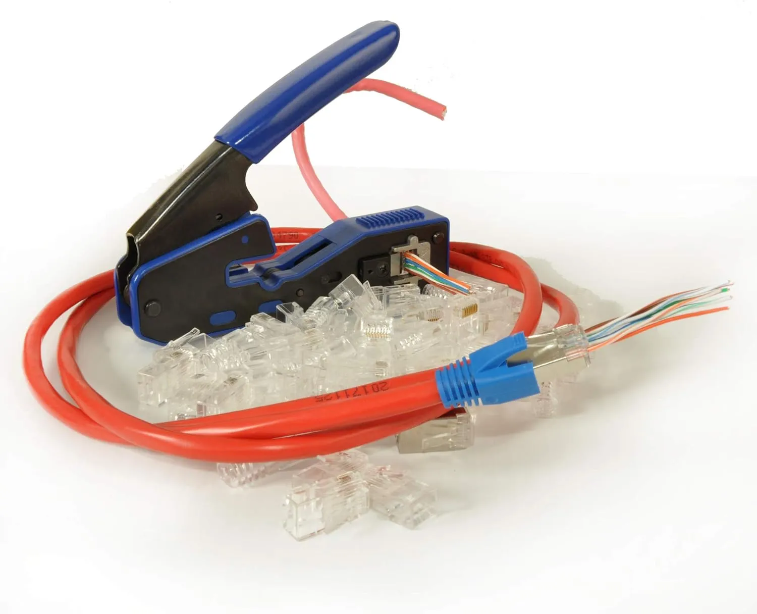 Platinum Connector professional HD form-factor RJ45 crimp tools: Pass-Through crimper makes UTP/FTP Cable connector assembly much easier and rock solid (Blue)