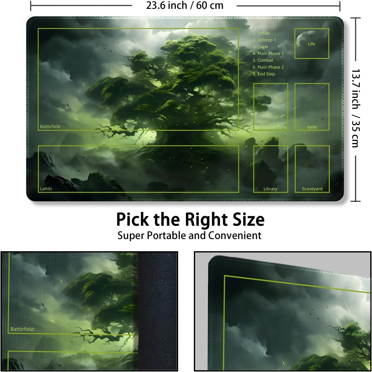 Playmat for MTG, with Free Storage Bags,Game Mat 24 x 14 inches, TCG and Board Game Mat for Cards,Mousepad Desk Mats (Tree 7-Auxiliary Combat)
