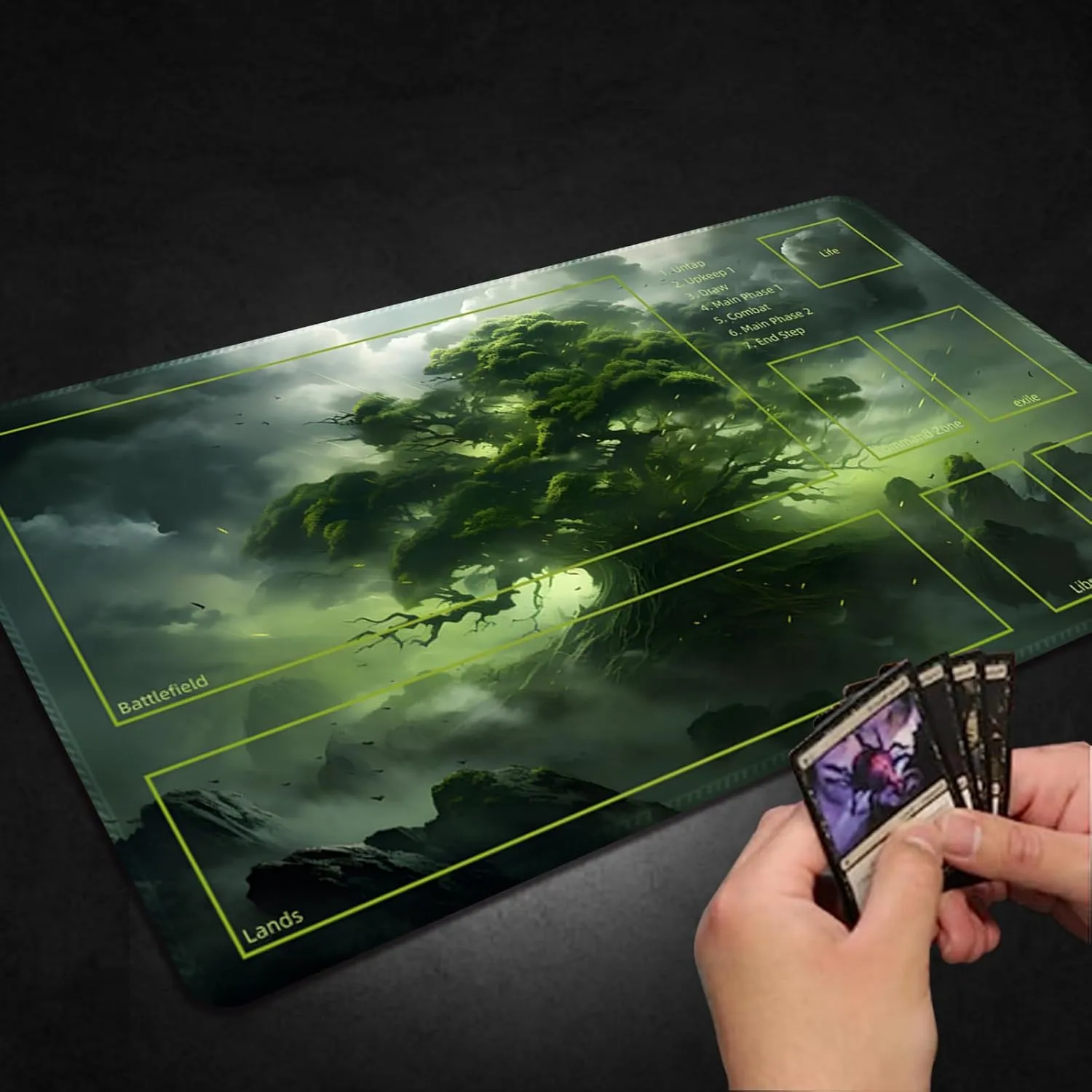 Playmat for MTG, with Free Storage Bags,Game Mat 24 x 14 inches, TCG and Board Game Mat for Cards,Mousepad Desk Mats (Tree 7-Auxiliary Combat)