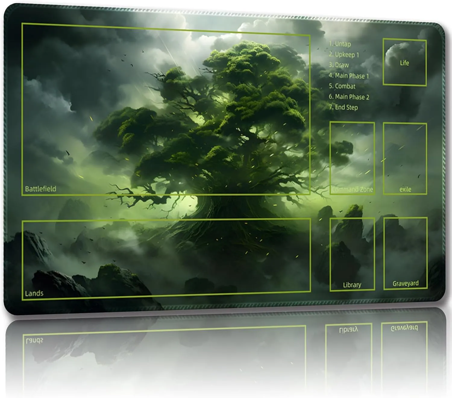 Playmat for MTG, with Free Storage Bags,Game Mat 24 x 14 inches, TCG and Board Game Mat for Cards,Mousepad Desk Mats (Tree 7-Auxiliary Combat)