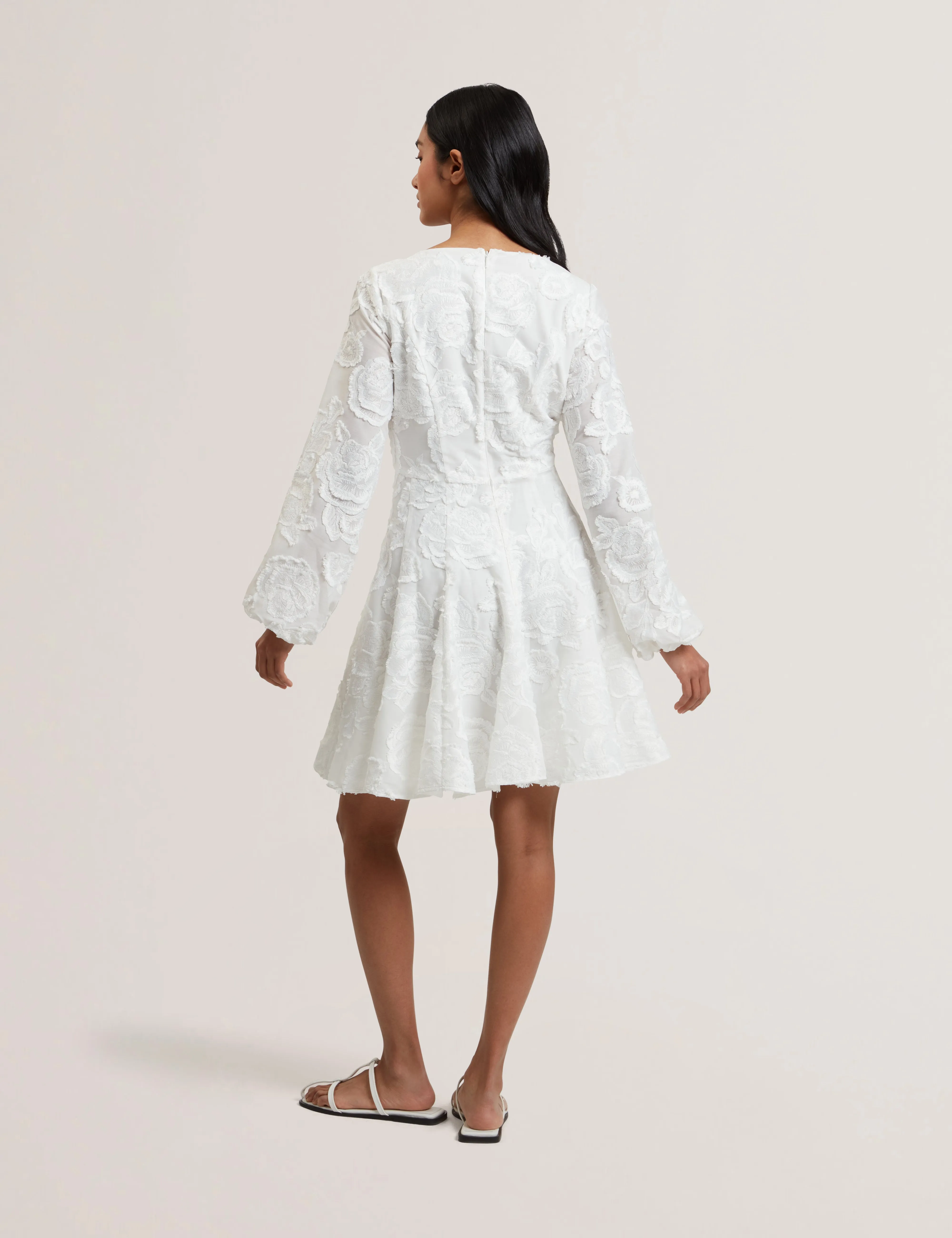 Pluna Trim Detail Textured Mini Dress White