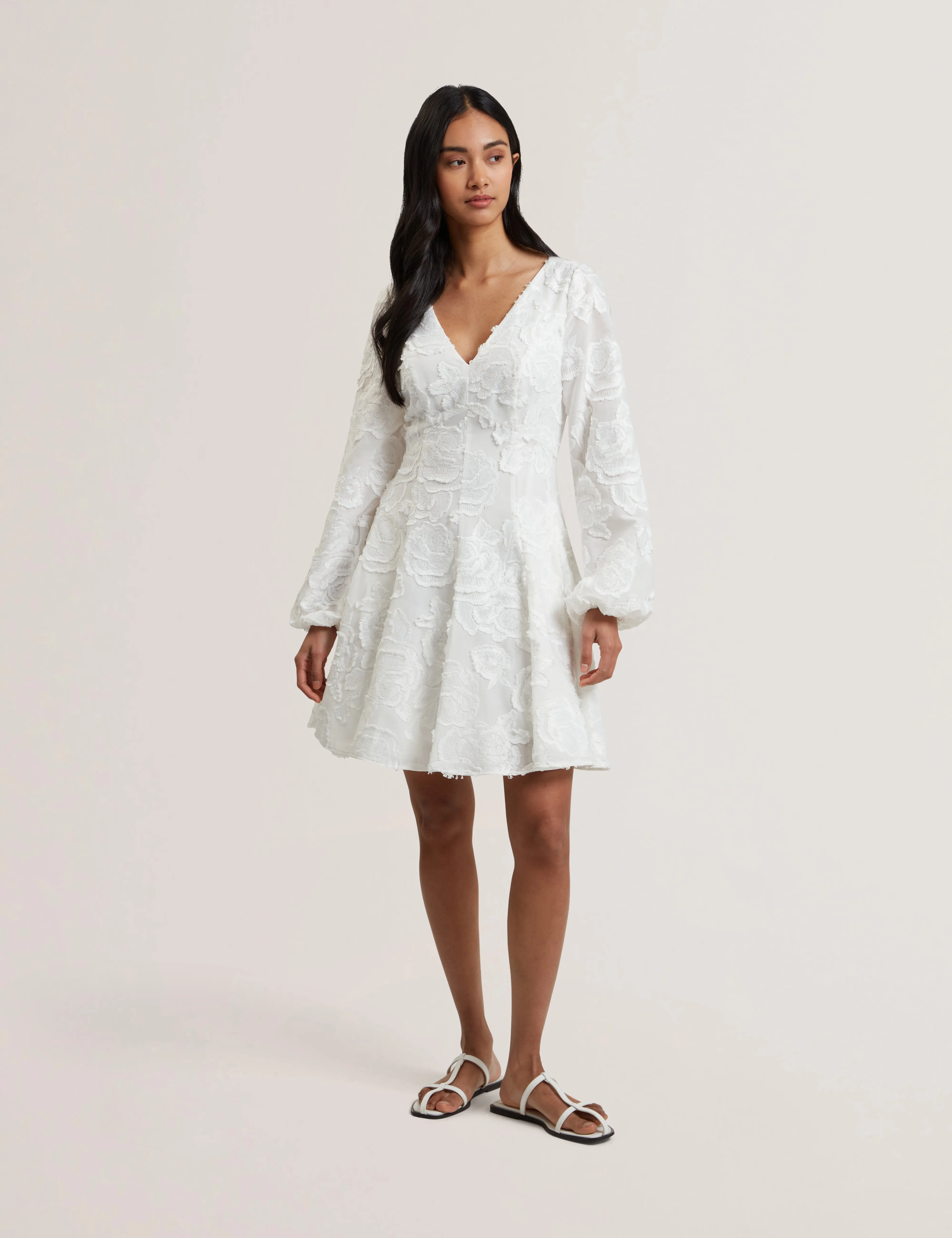 Pluna Trim Detail Textured Mini Dress White