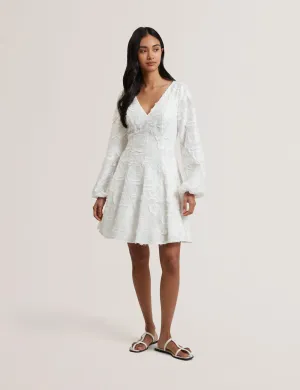 Pluna Trim Detail Textured Mini Dress White