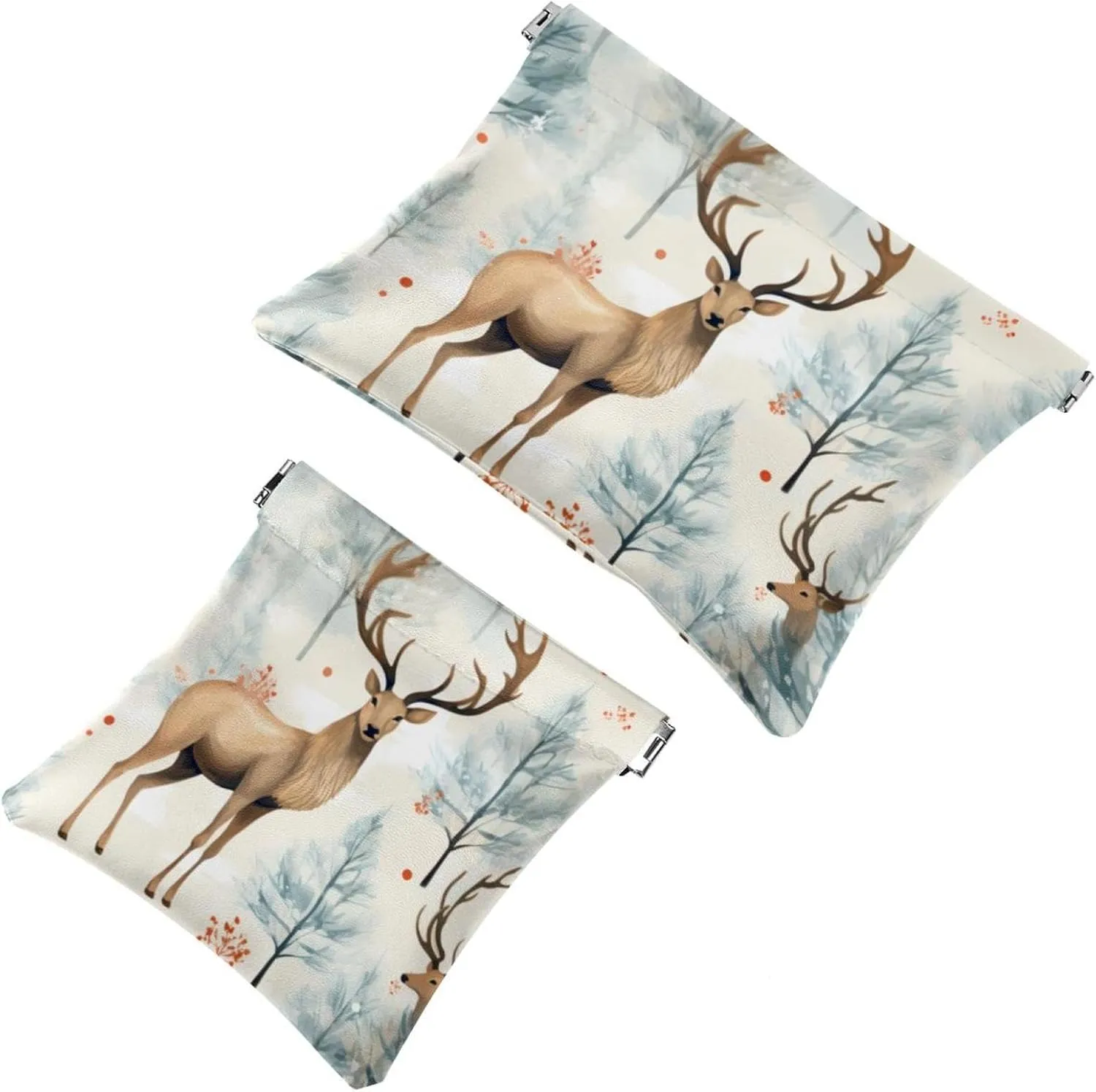 Pocket Cosmetic Bag Squeeze Top, Cute Christmas Elk-1853 Waterproof Travel Makeup Bag for Purse, Portable Mini Makeup Pouch No Zipper for Women