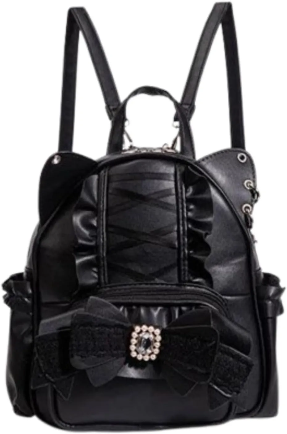 Pokn Jirai Kei Kawaii Bag Gothic Cute Bag Mini Leather Backpack Fashion Small Daypacks Purse for Women Cutecore (Black)