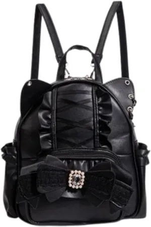Pokn Jirai Kei Kawaii Bag Gothic Cute Bag Mini Leather Backpack Fashion Small Daypacks Purse for Women Cutecore (Black)
