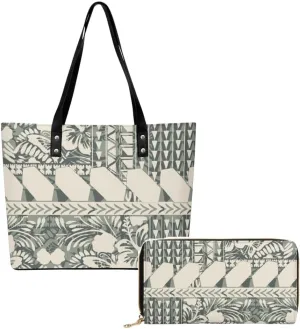 Polynesian Custom Handbag Custom Wallet Pattern 2-Piece Set Large Capacity Elegant Shoulder Bag Travel Storage Bag