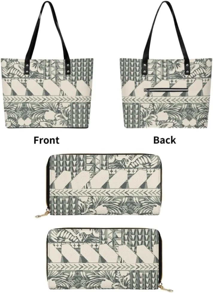 Polynesian Custom Handbag Custom Wallet Pattern 2-Piece Set Large Capacity Elegant Shoulder Bag Travel Storage Bag
