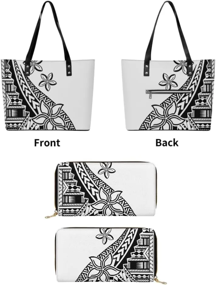 Polynesian Women Pu Handbag And Purse Samoa Island Tribal Design Retro Art Large Capacity Shoulder Bag 2-Piece Set