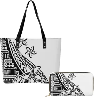 Polynesian Women Pu Handbag And Purse Samoa Island Tribal Design Retro Art Large Capacity Shoulder Bag 2-Piece Set