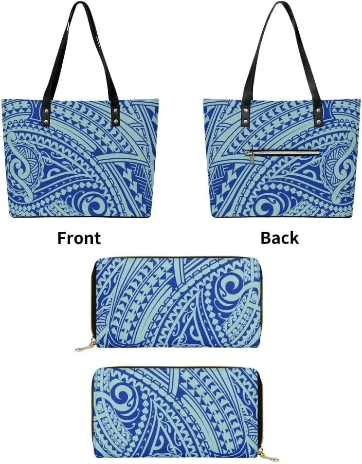 Polynesian Women'S Elegant Large Capacity Handbag Set 2-Piece Custom Shoulder Bag Pattern Custom Purse Pattern