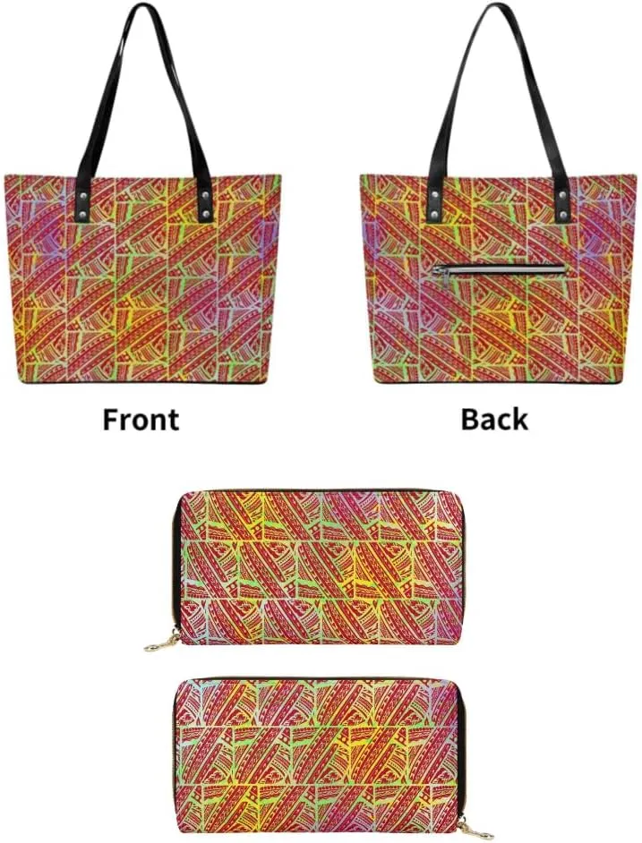 Polynesian Women'S Elegant Large Capacity Handbag Set 2-Piece Custom Shoulder Bag Pattern Custom Purse Pattern