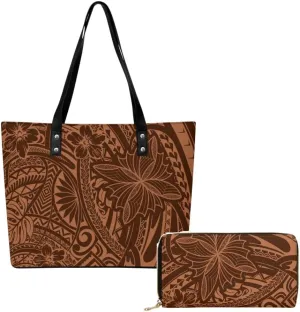 Polynesian Women'S Leather Handbag And Purse Samoan Tribal Print Vintage Art Ethos Shoulder Bag Large Capacity Handbag
