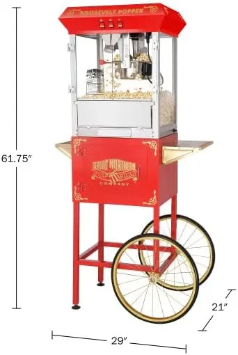 Popcorn Machine with Cart – 8oz Popper with Stainless-steel Kettle, Heated Warming Deck, and Old Maids Drawer by Great Northern Popcorn (Red)