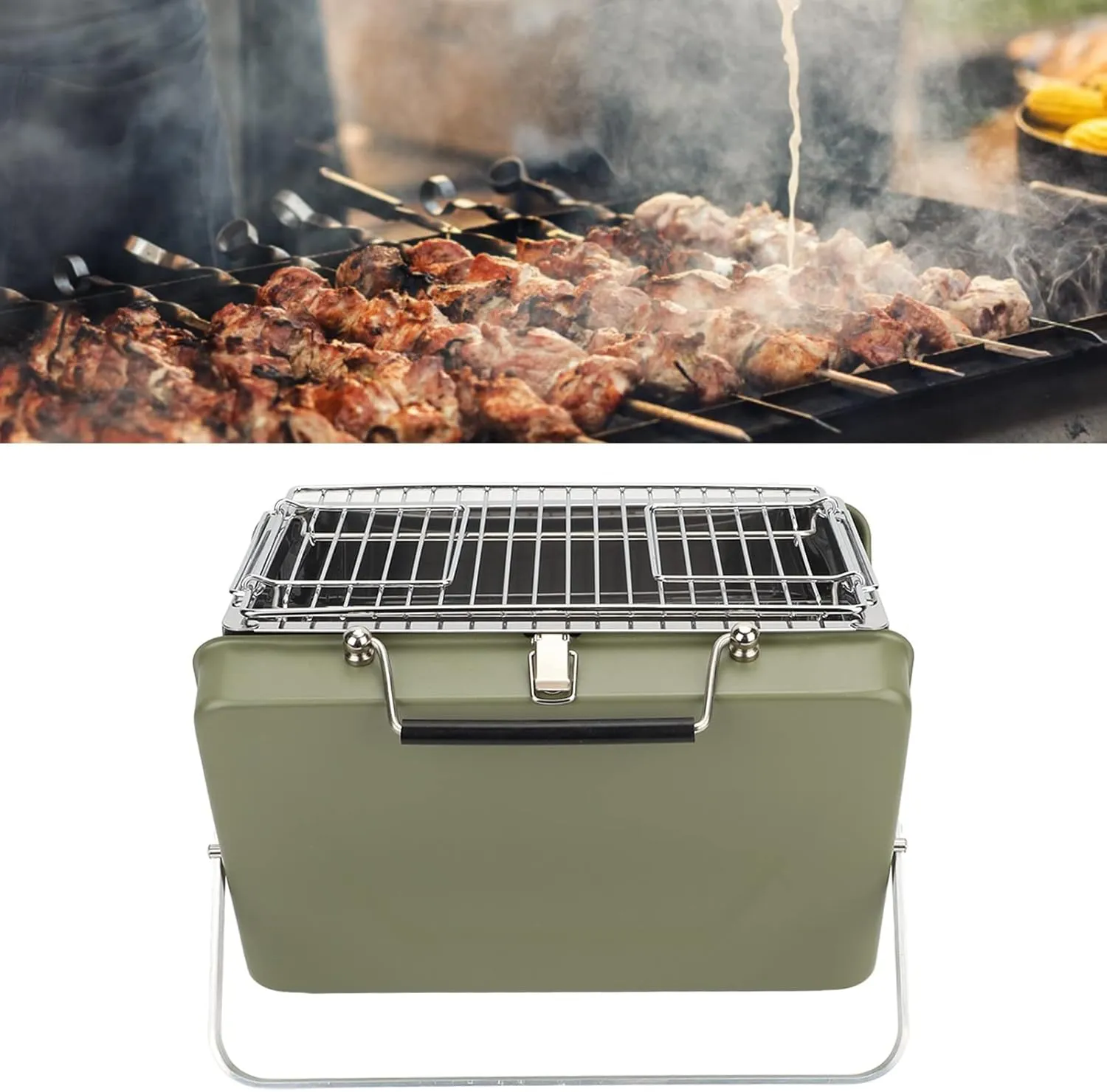 Portable Charcoal Grill, Stainless Steel Folding BBQ Grill, BBQ Tool Kits with Handbag for Travel, Camping, Outdoor Cooking, Tailgating, Backyard, Hiking, Patio Garden, Picnics (Green)