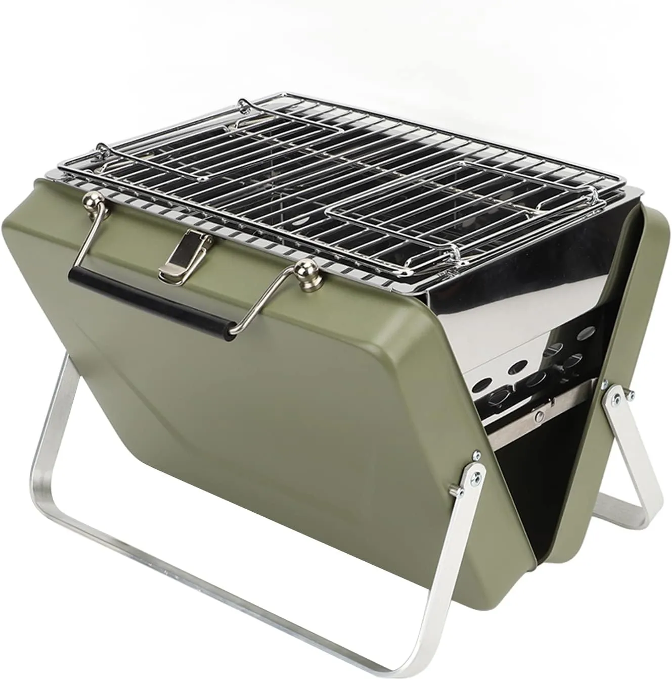 Portable Charcoal Grill, Stainless Steel Folding BBQ Grill, BBQ Tool Kits with Handbag for Travel, Camping, Outdoor Cooking, Tailgating, Backyard, Hiking, Patio Garden, Picnics (Green)