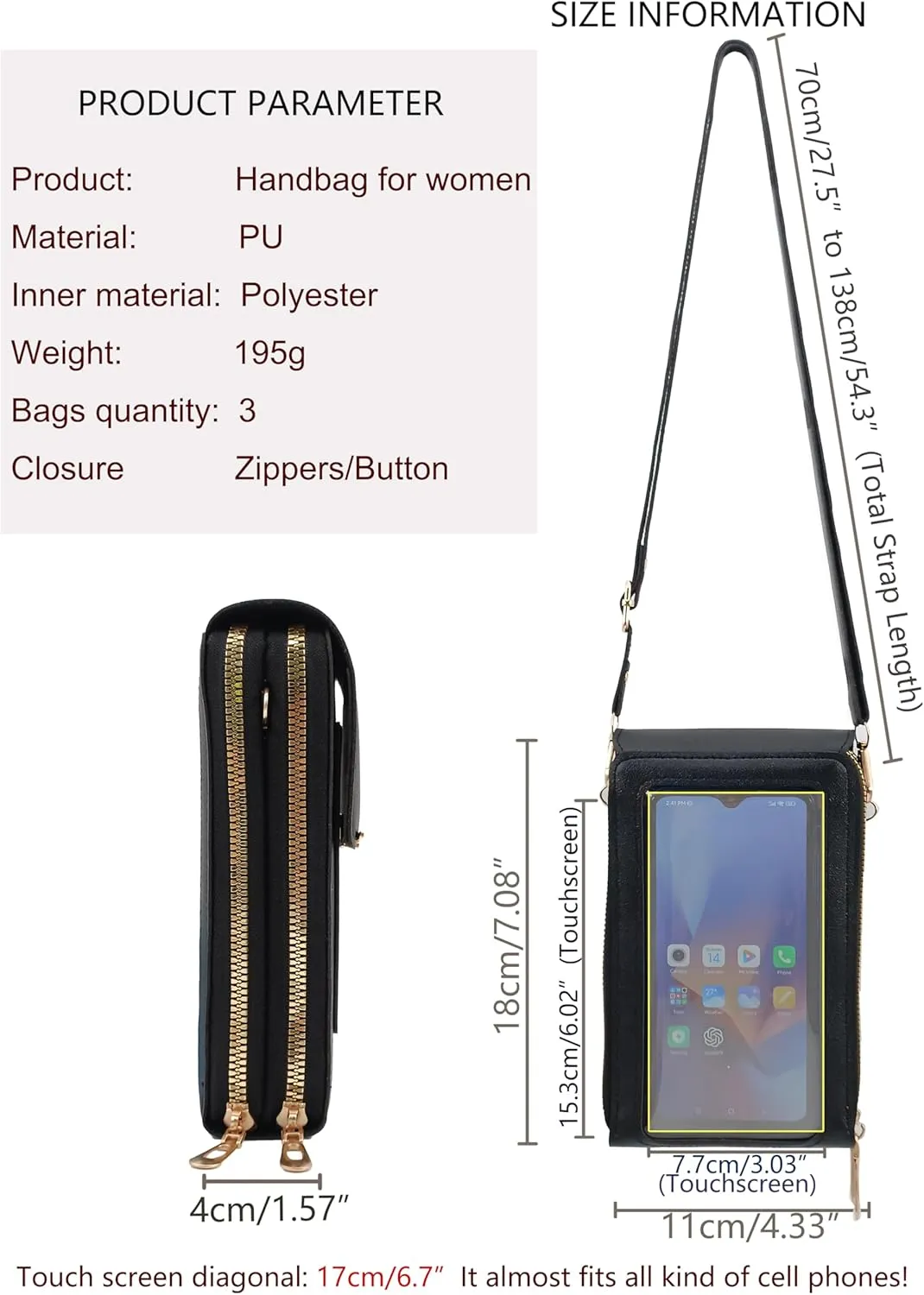 PORT&LOTUS Small Cell Cross Body Purses for Women Mini Shoulder Handbags Zipper Crossbody Bags