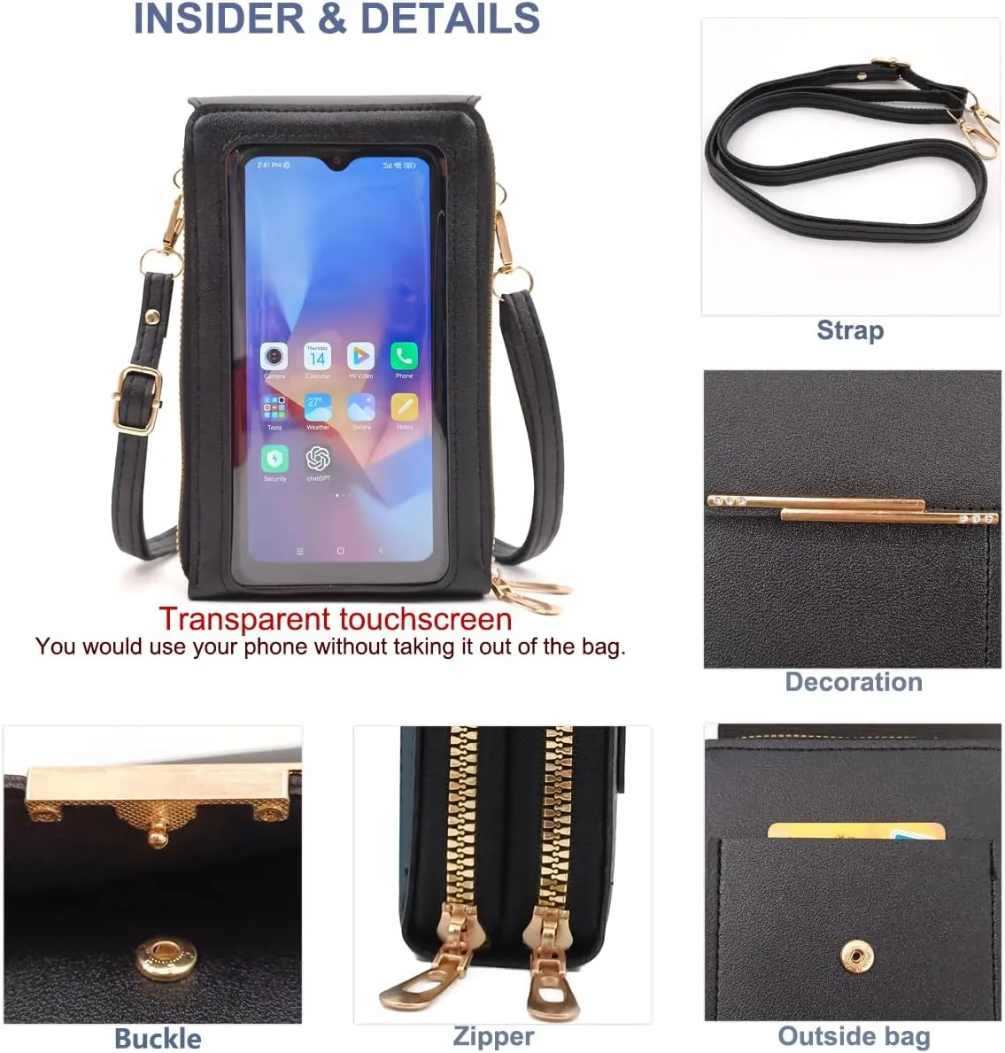 PORT&LOTUS Small Cell Cross Body Purses for Women Mini Shoulder Handbags Zipper Crossbody Bags