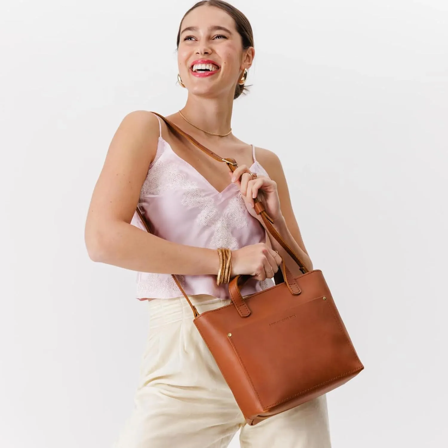 Portland Leather Goods Mini Crossbody Tote Bag for Women – Handmade from the Finest Full-Grain Hides – Adjustable Strap