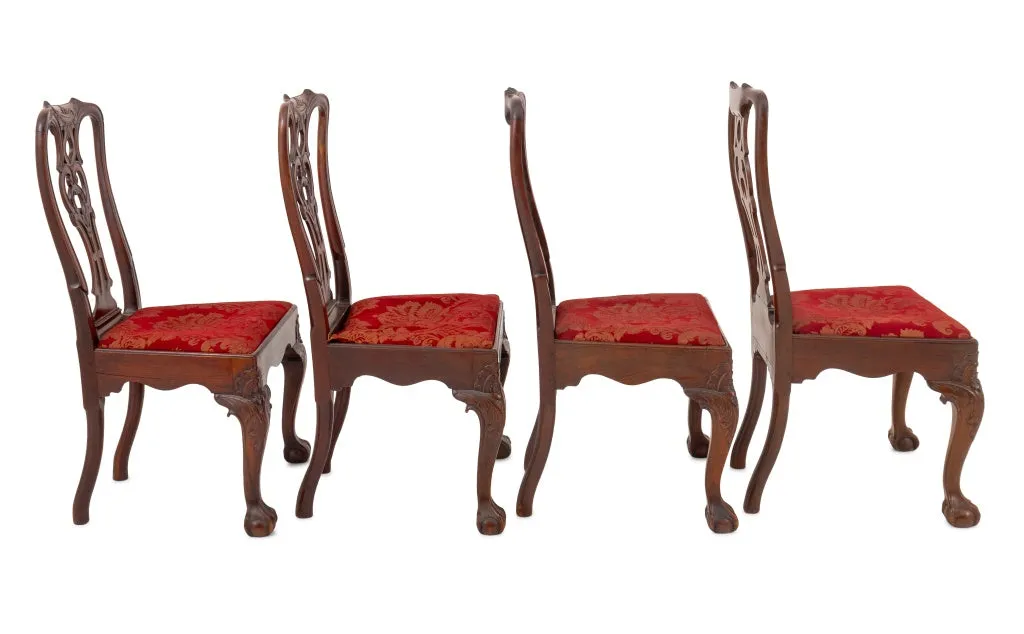 Portuguese Carved Mahogany Dining Chairs, 4