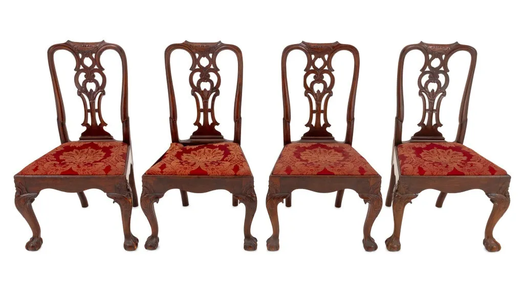 Portuguese Carved Mahogany Dining Chairs, 4