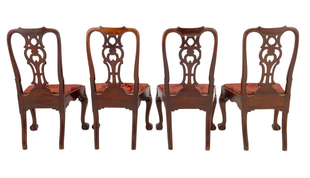 Portuguese Carved Mahogany Dining Chairs, 4