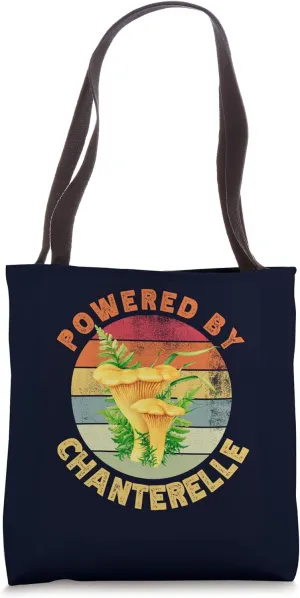 Powered By Chanterelle Mushrooms Funny Retro Foraging Fungi Tote Bag