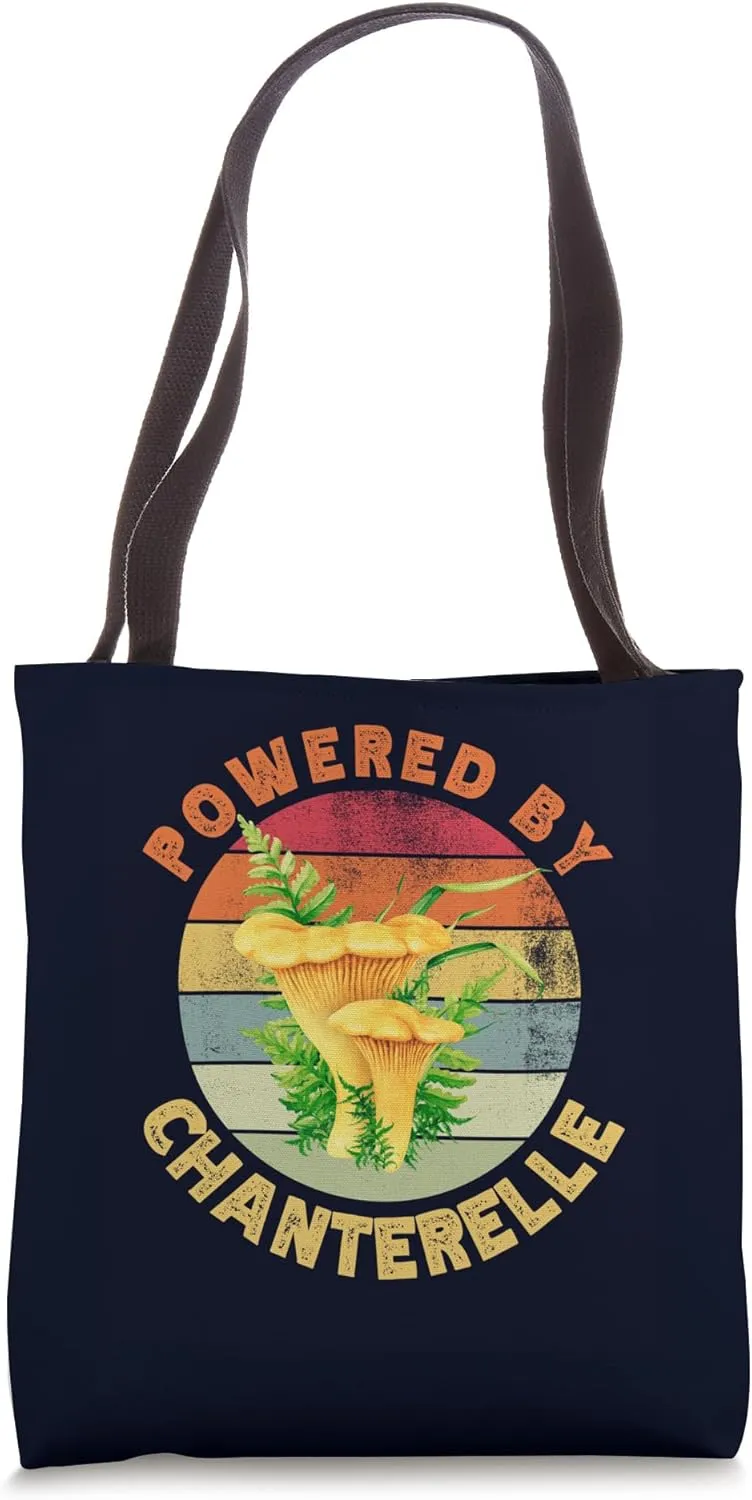 Powered By Chanterelle Mushrooms Funny Retro Foraging Fungi Tote Bag