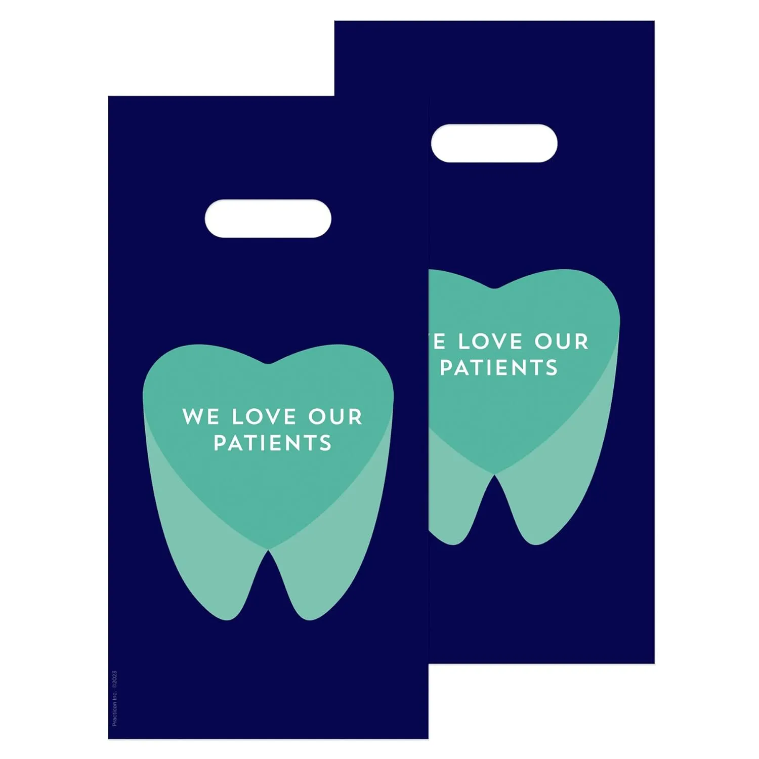 Practicon We Love Our Patients 6" x 12" Dental Giveaway Bags, Dental Hygiene Patient Care Goodie Bag, Dentist Office Plastic Gift Bags, 100 Pack