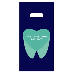 Practicon We Love Our Patients 6" x 12" Dental Giveaway Bags, Dental Hygiene Patient Care Goodie Bag, Dentist Office Plastic Gift Bags, 100 Pack