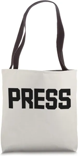 PRESS Black Back Print Text Design for Media Professionals Tote Bag