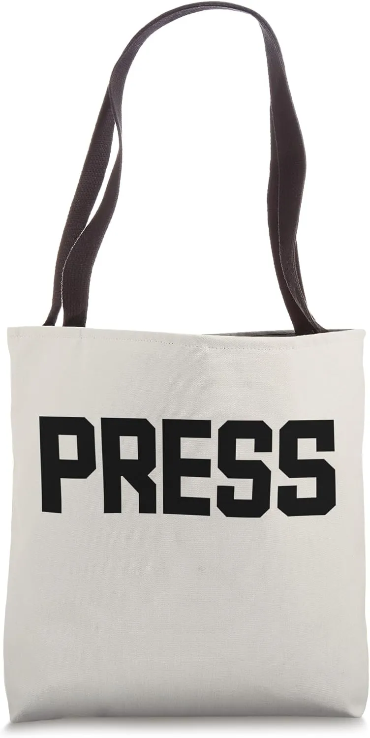 PRESS Black Back Print Text Design for Media Professionals Tote Bag
