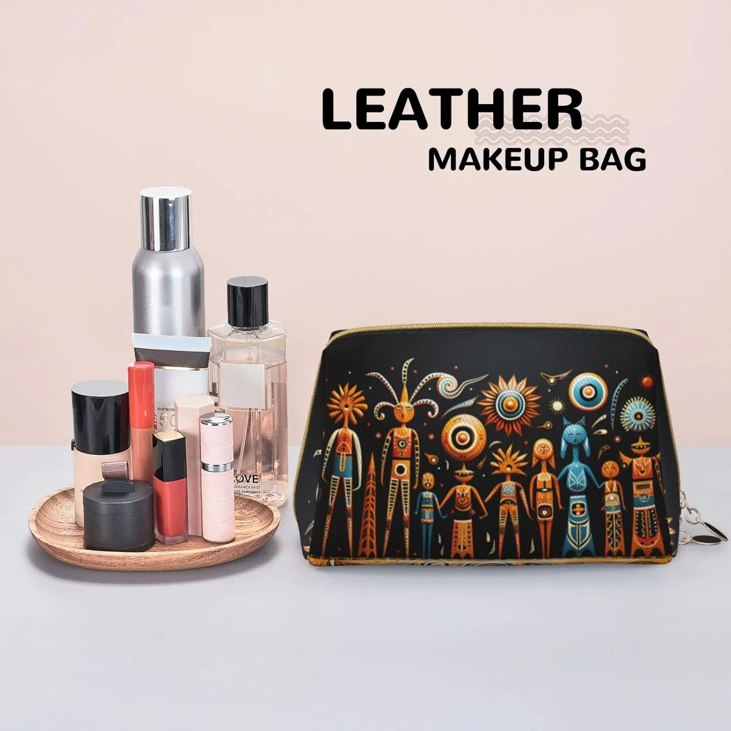 Primitive Totemmakeup Bag Organizer,Toiletry Cosmetic Bag,Zipper Pouch Brushes Storage Case(Large)