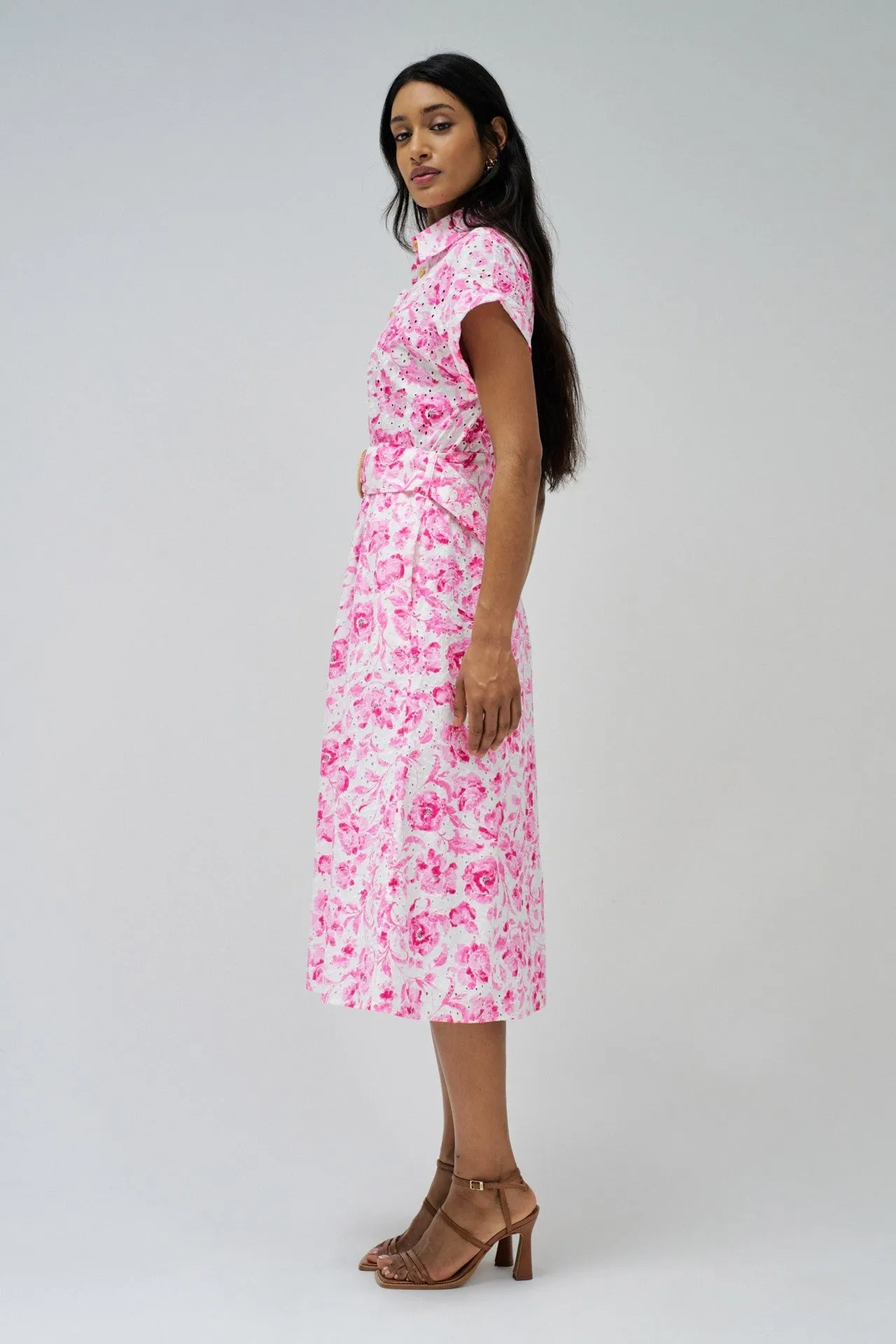 Print Embroidered Dress - Bordeaux
