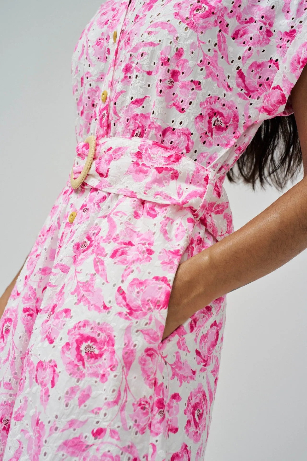 Print Embroidered Dress - Bordeaux