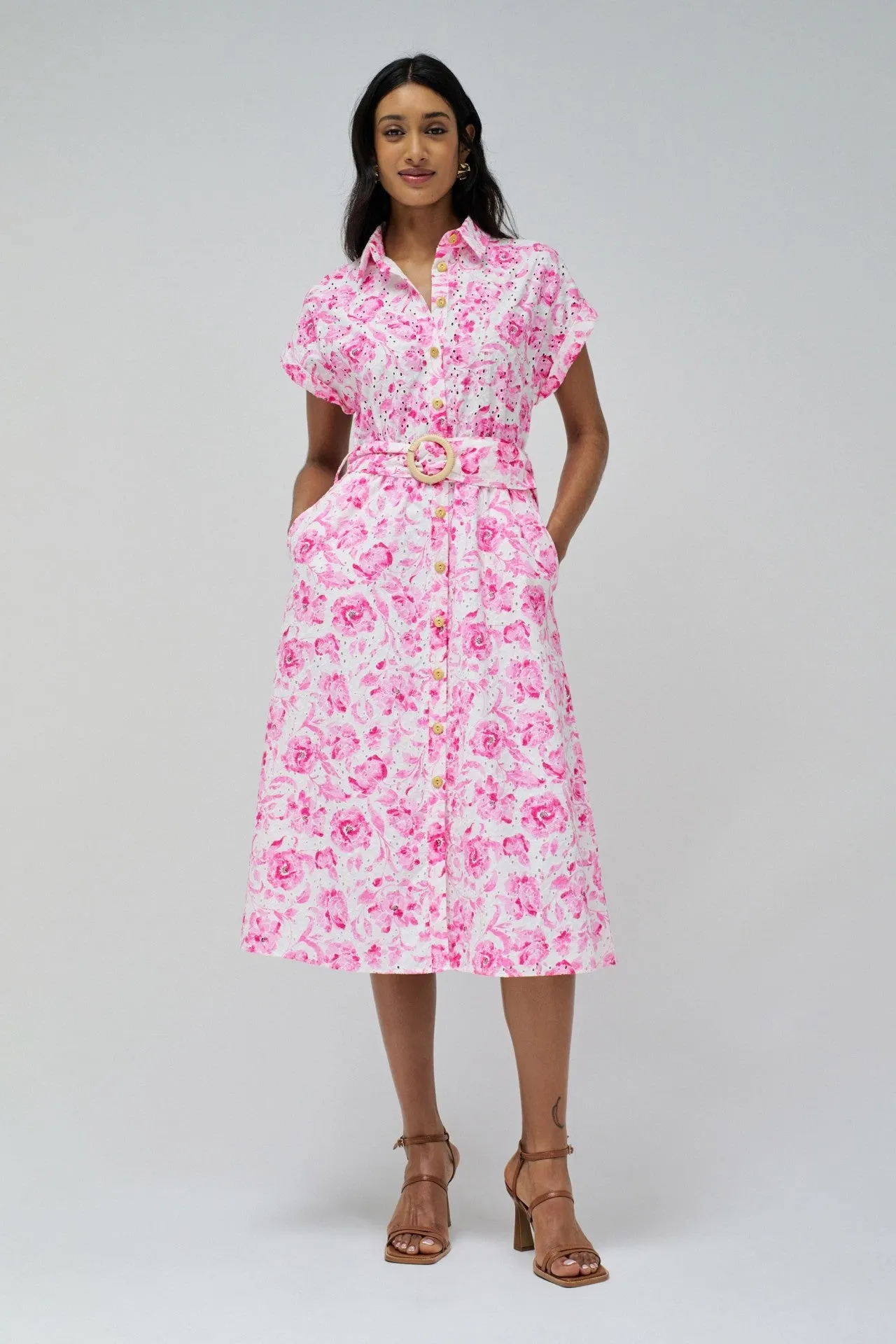 Print Embroidered Dress - Bordeaux