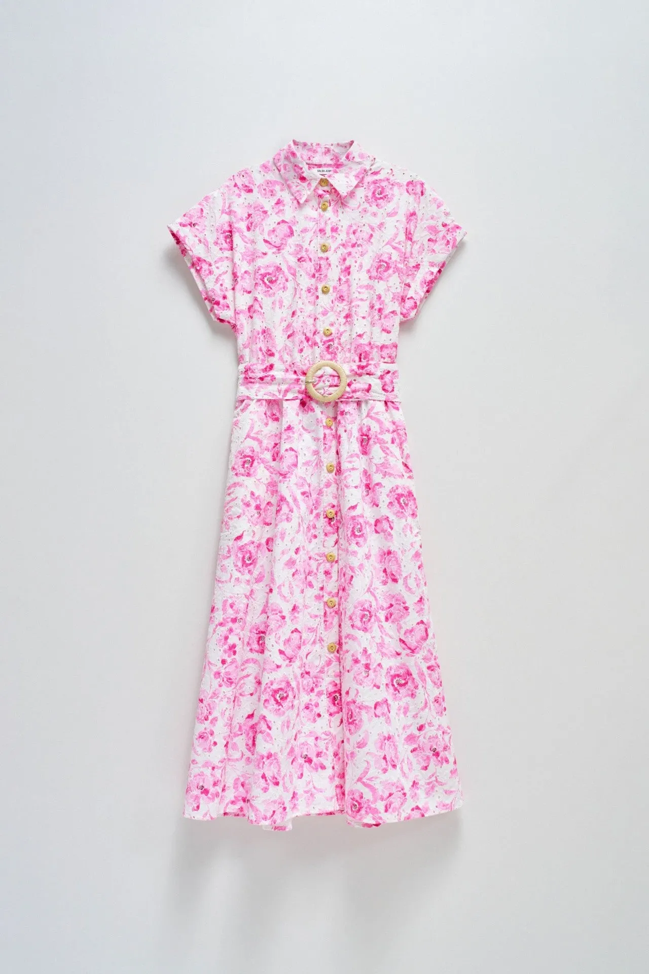 Print Embroidered Dress - Bordeaux