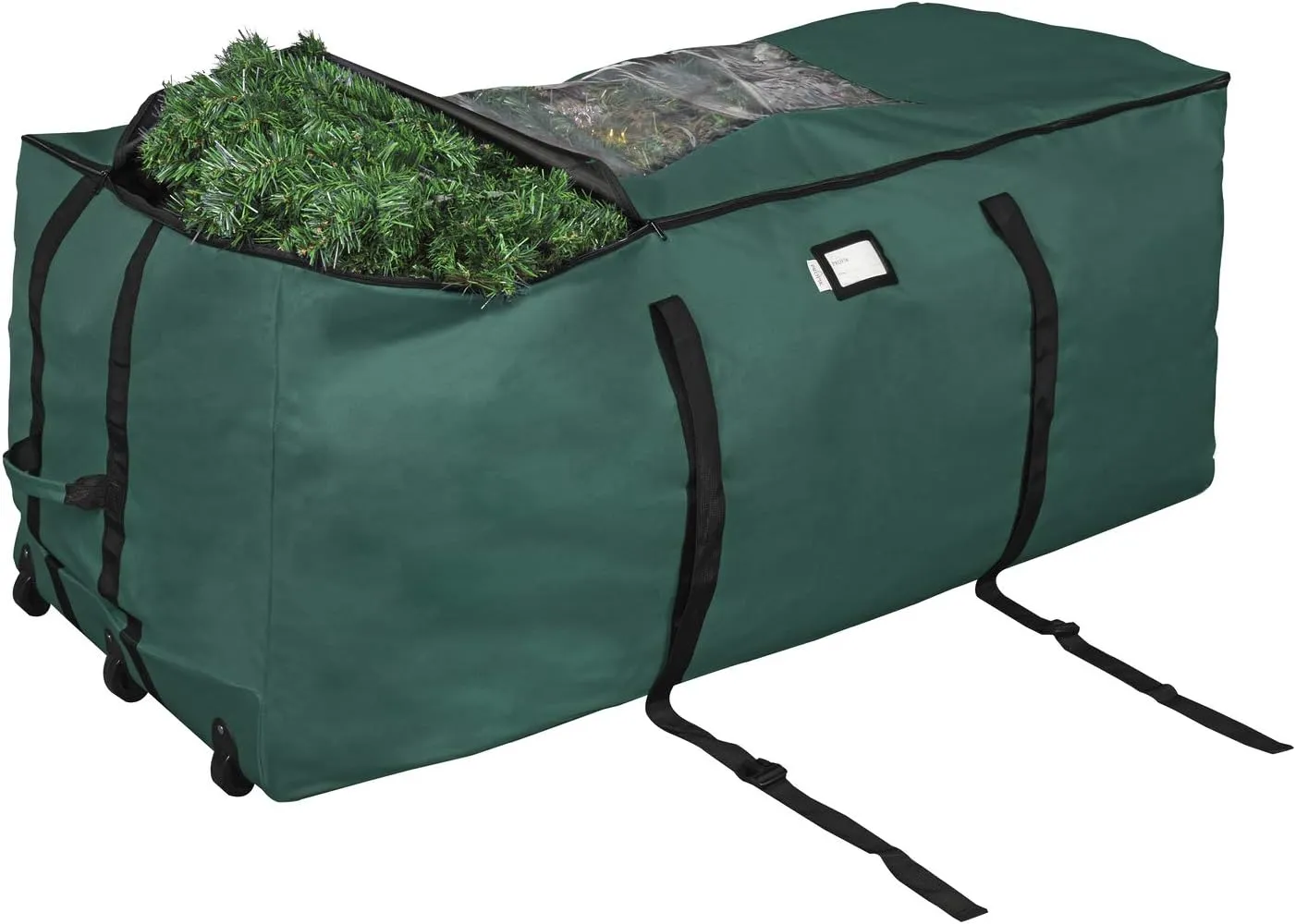 ProPik Rolling Christmas Tree Storage Bag, Fits Up to 9 Foot Tall Disassembled Trees, 25" X 25" X 60", Extra Large Heavy Duty Xmas Container with Wheels, Handles and Straps (Green)