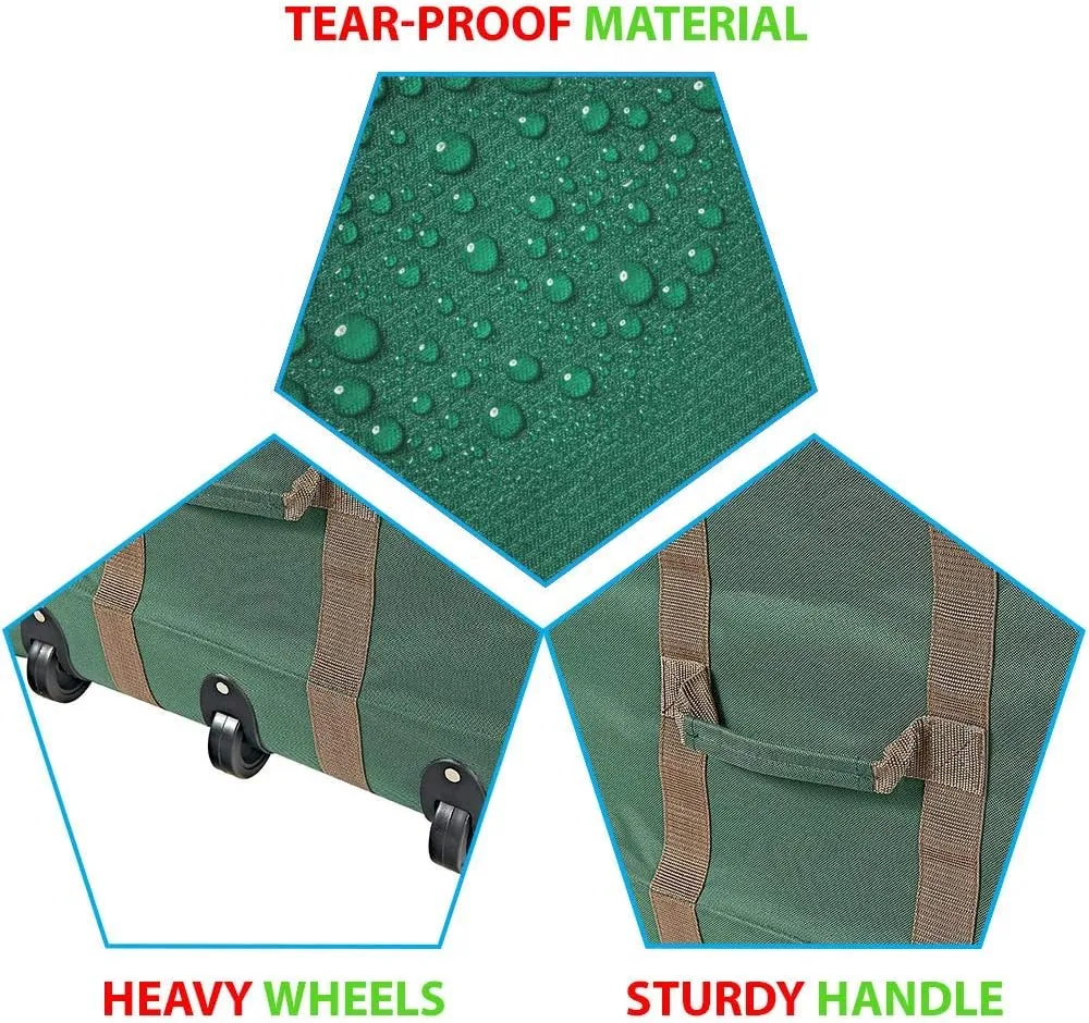 ProPik Rolling Christmas Tree Storage Bag, Fits Up to 9 Foot Tall Disassembled Trees, 25" X 25" X 60", Extra Large Heavy Duty Xmas Container with Wheels, Handles and Straps (Green)