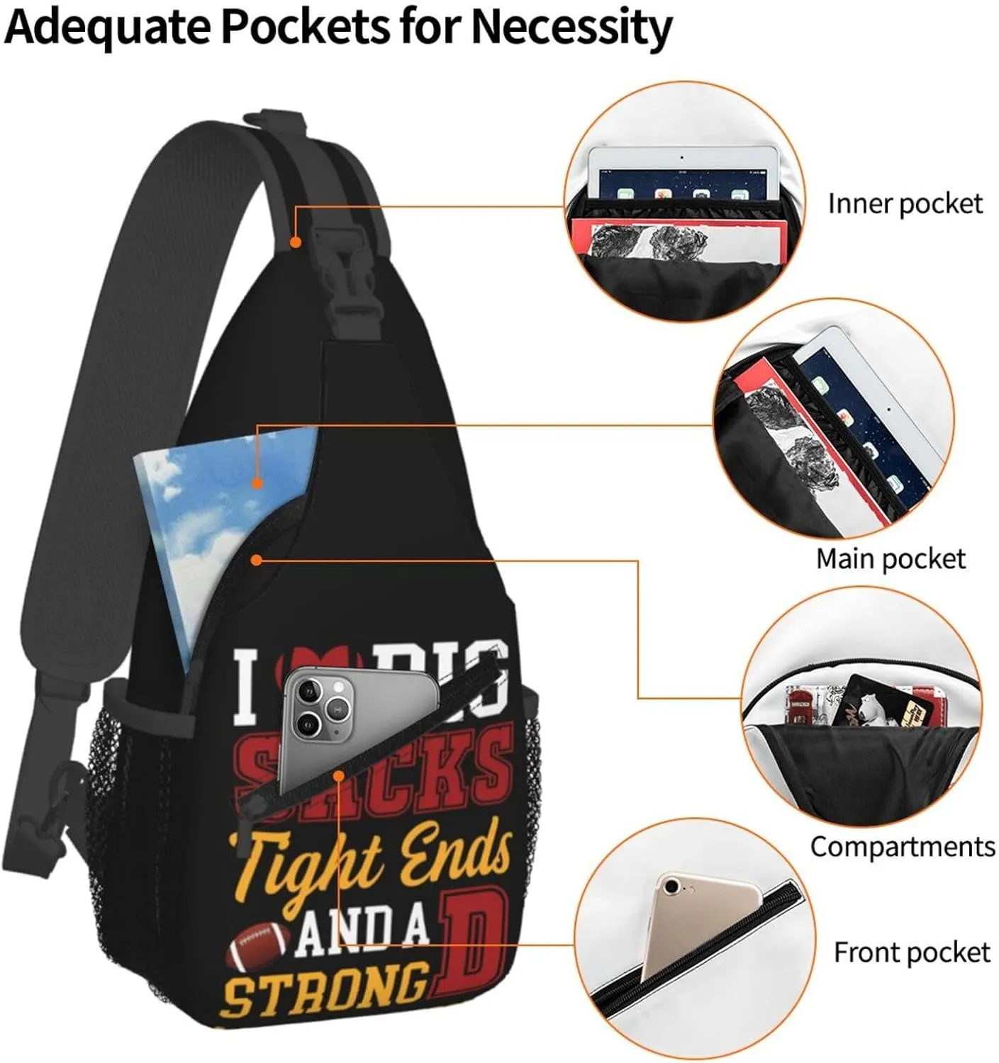Proud Football Mom Cheetah Print Sling Bag Adjustable Crossbody Bag Casual Chest Bags Travel Shoulder Backpack
