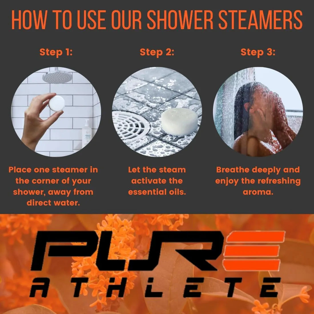Pure Energizing Sport Shower Steamers - Natural Orange and Tea Tree Essential Oils, Made in USA, Father’s Day Gifts, Energy Boost for Athletes, Best Birthday Gift Set for Stress Relief and Self Care