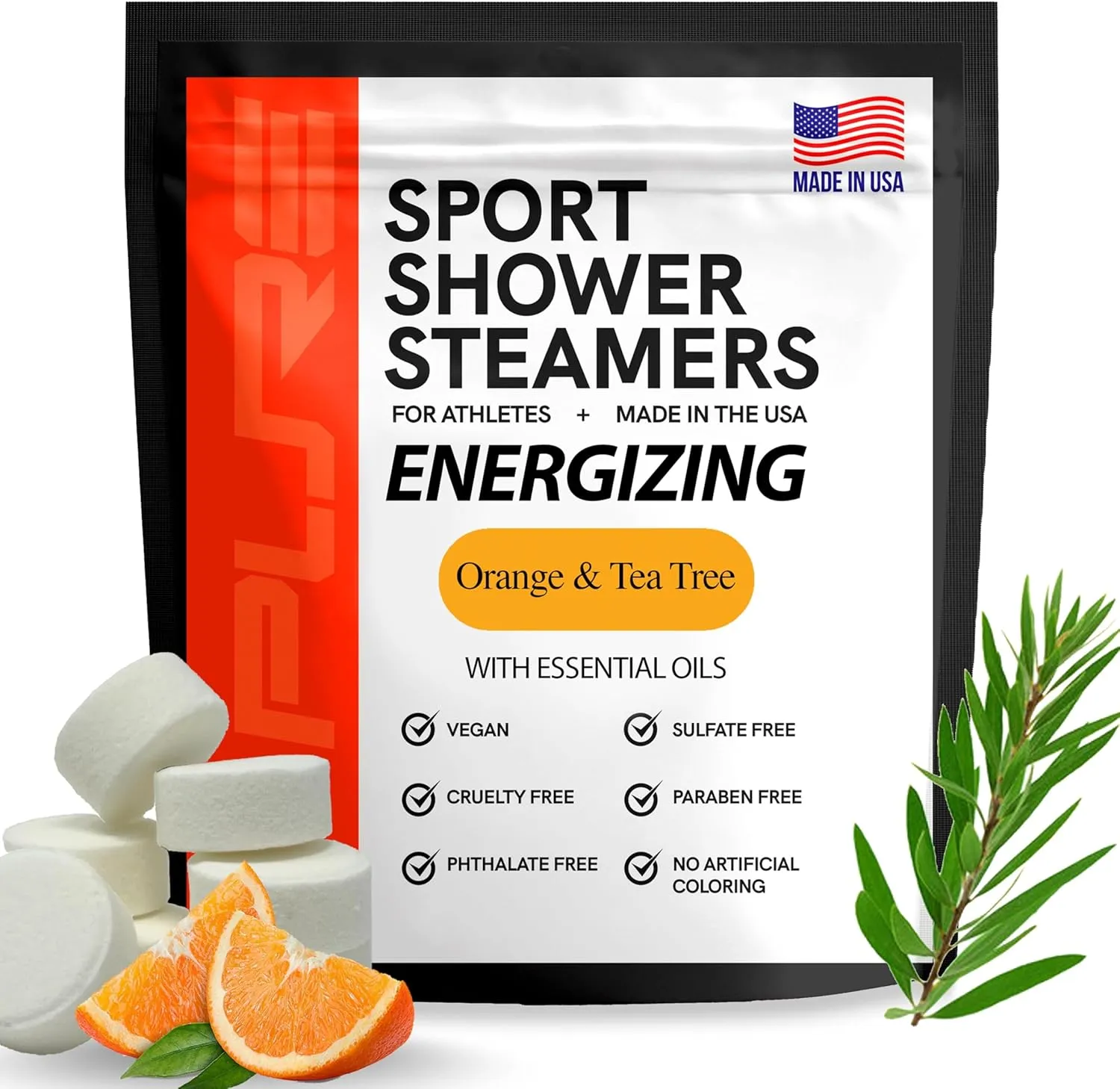 Pure Energizing Sport Shower Steamers - Natural Orange and Tea Tree Essential Oils, Made in USA, Father’s Day Gifts, Energy Boost for Athletes, Best Birthday Gift Set for Stress Relief and Self Care