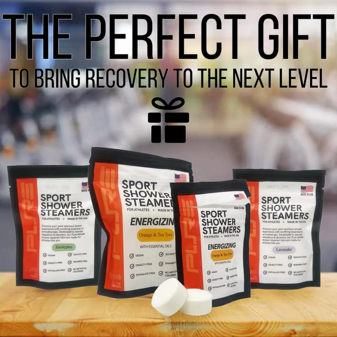 Pure Energizing Sport Shower Steamers - Natural Orange and Tea Tree Essential Oils, Made in USA, Father’s Day Gifts, Energy Boost for Athletes, Best Birthday Gift Set for Stress Relief and Self Care