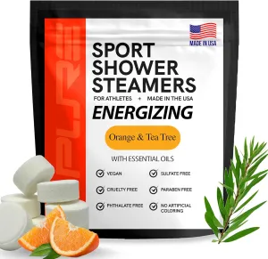 Pure Energizing Sport Shower Steamers - Natural Orange and Tea Tree Essential Oils, Made in USA, Father’s Day Gifts, Energy Boost for Athletes, Best Birthday Gift Set for Stress Relief and Self Care