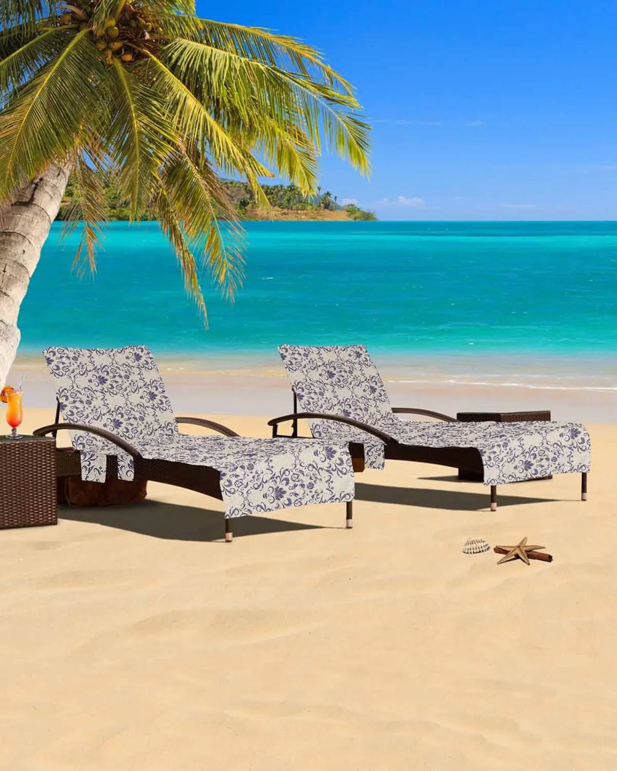 Purple Baroque Chaise Lounger Cover with Pockets, Pool Lounge Chair Covers 85"x29", European Abstract Art Floral Pattern Microfiber Beach Chair Cover for Outdoor Patio Sunbathing