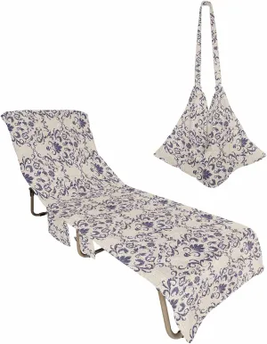 Purple Baroque Chaise Lounger Cover with Pockets, Pool Lounge Chair Covers 85"x29", European Abstract Art Floral Pattern Microfiber Beach Chair Cover for Outdoor Patio Sunbathing