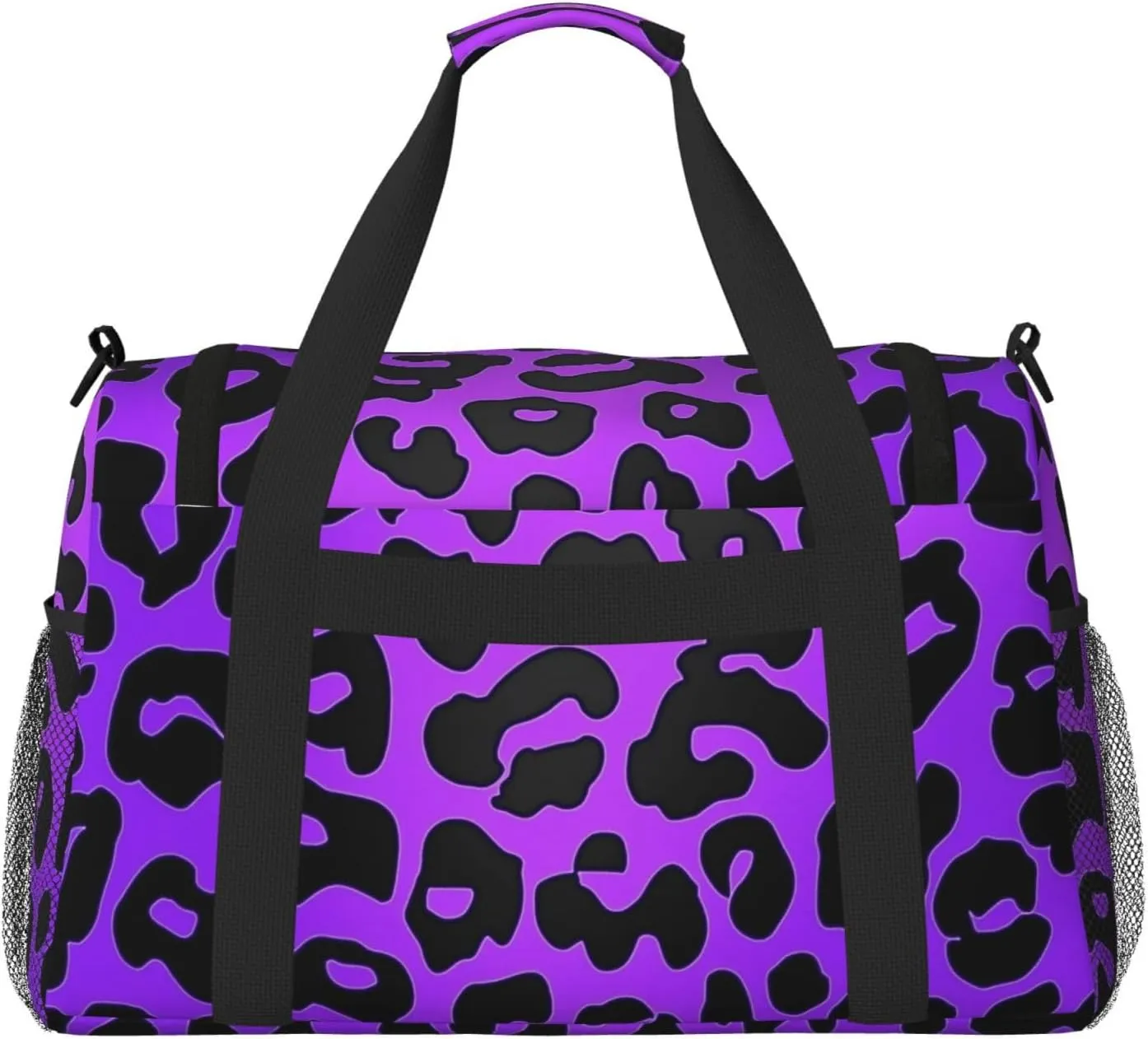 Purple Leopard Print Duffle Bag Foldable Travel Tote Bag Carry On Large Weekender Overnight Bags Waterproof Gym Bag For Women Men
