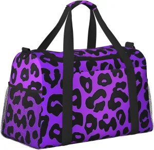 Purple Leopard Print Duffle Bag Foldable Travel Tote Bag Carry On Large Weekender Overnight Bags Waterproof Gym Bag For Women Men