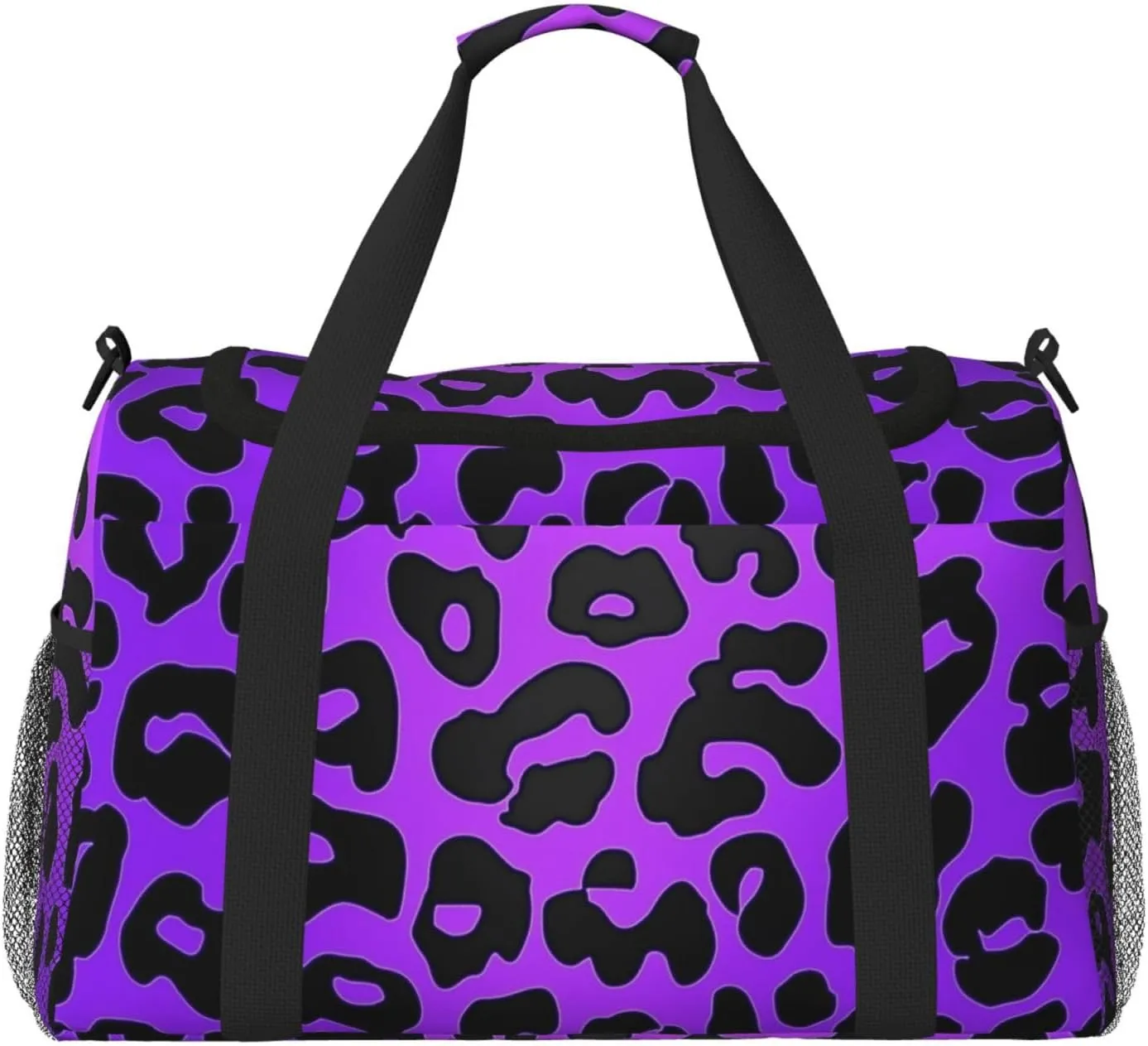 Purple Leopard Print Duffle Bag Foldable Travel Tote Bag Carry On Large Weekender Overnight Bags Waterproof Gym Bag For Women Men