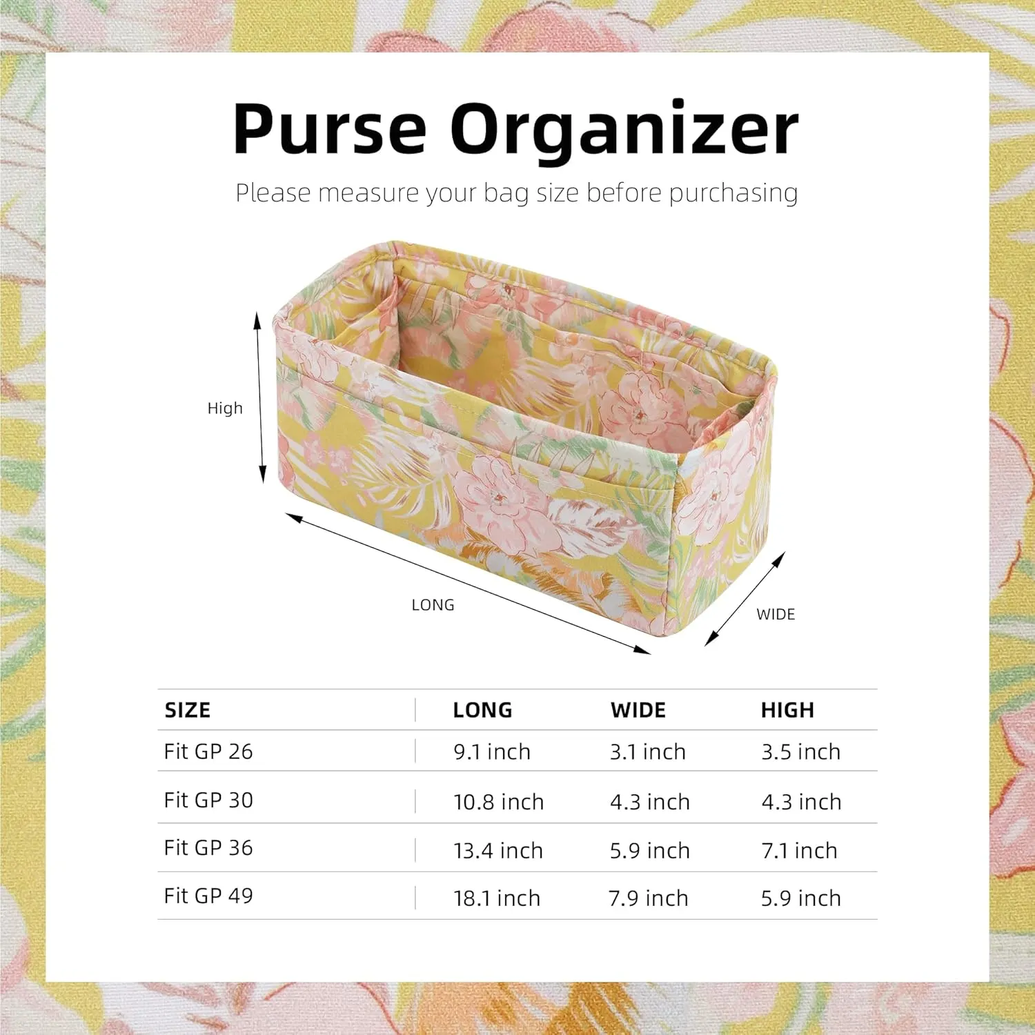 Purse Organizer Insert for Garden Party 30/36/49 bags, Lightweight Handbag Tote Organizer Liner, bag in bag (GP30, Rebirth)